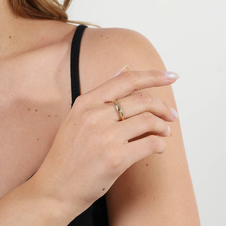 Band Ring With CZ Stone